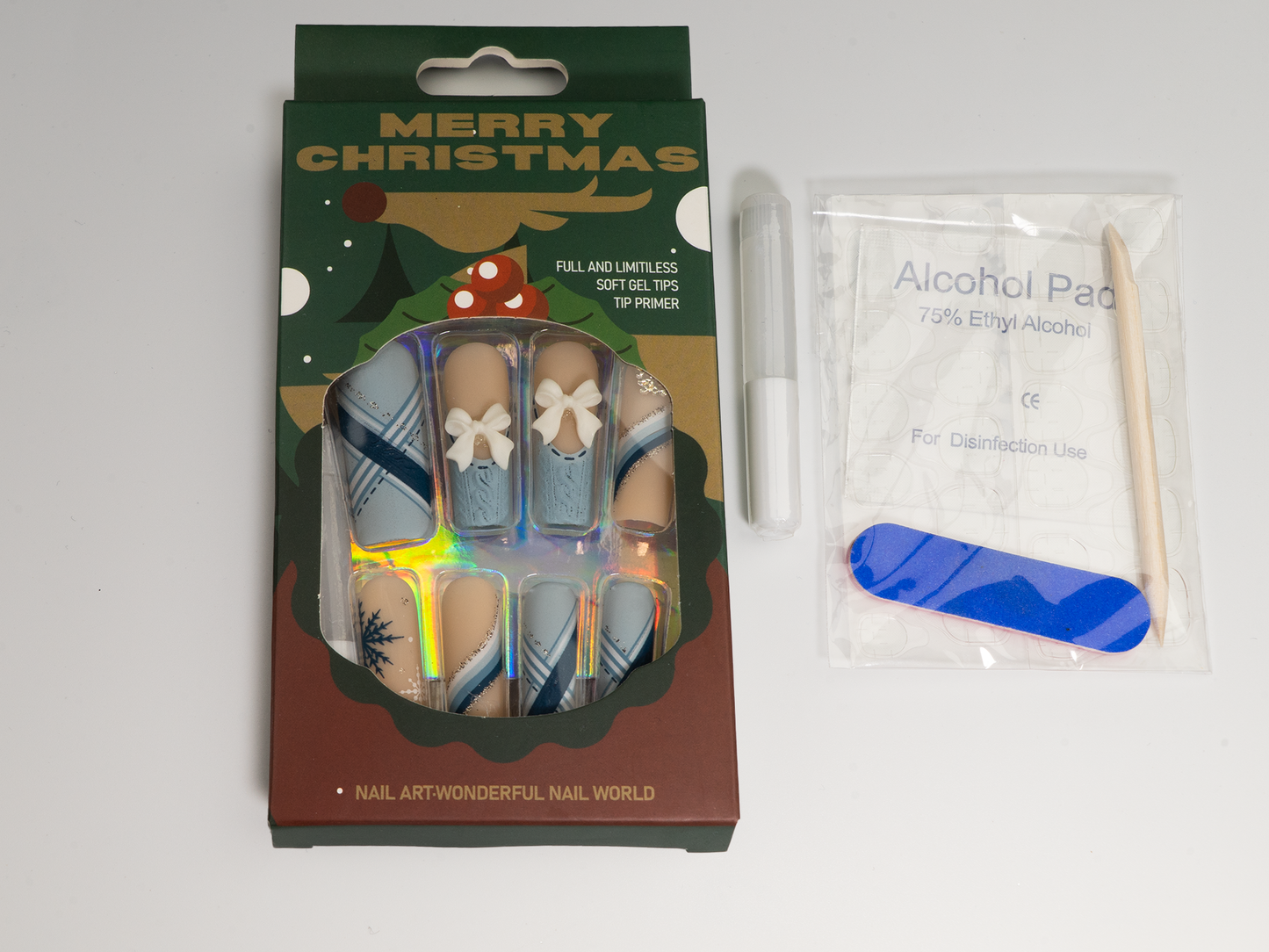 Ice Princess Press-On Nails | Rhinestone Snowflake 3D Bow Long Coffin