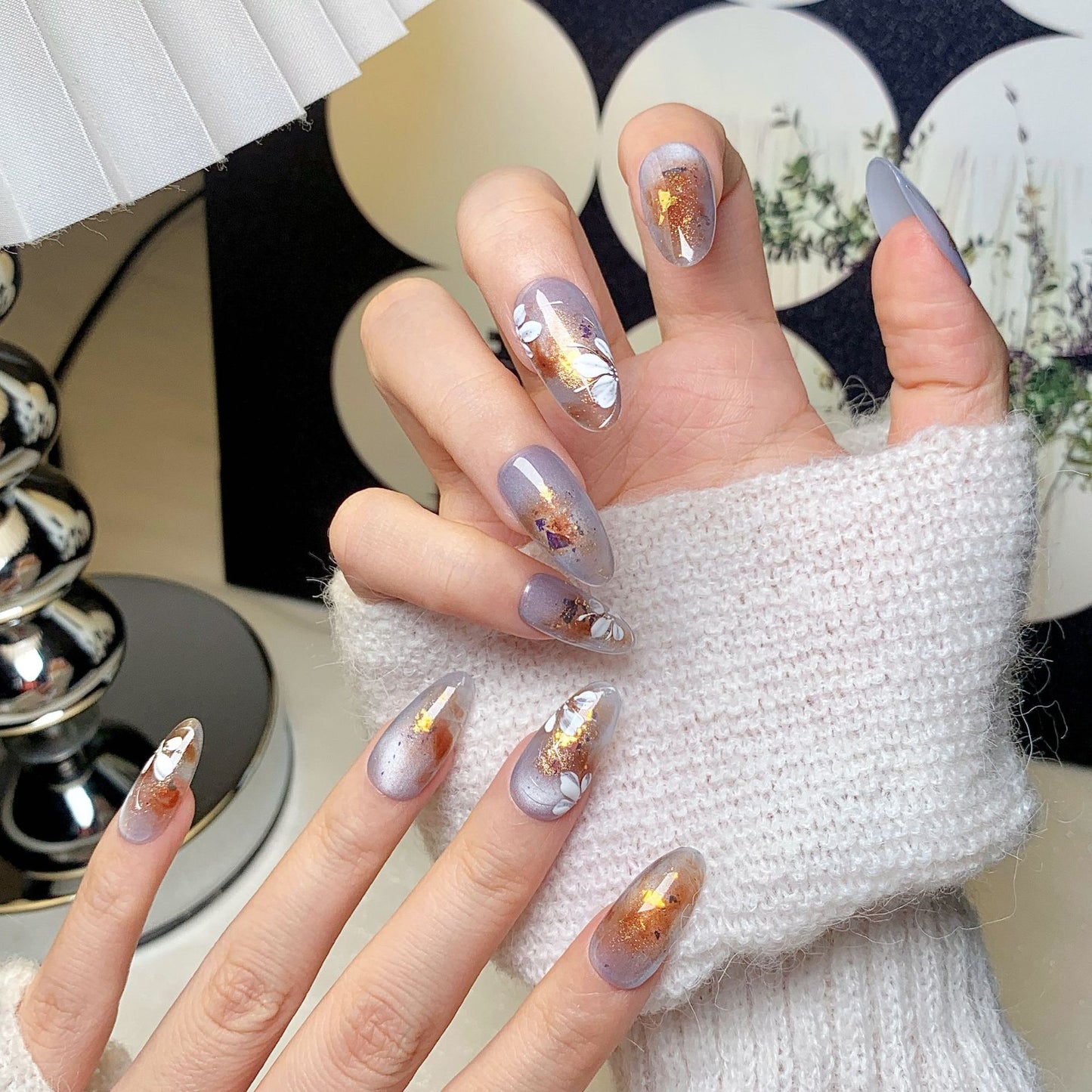 Light Gray-Blue Luxury Fairy Press-On Nails
