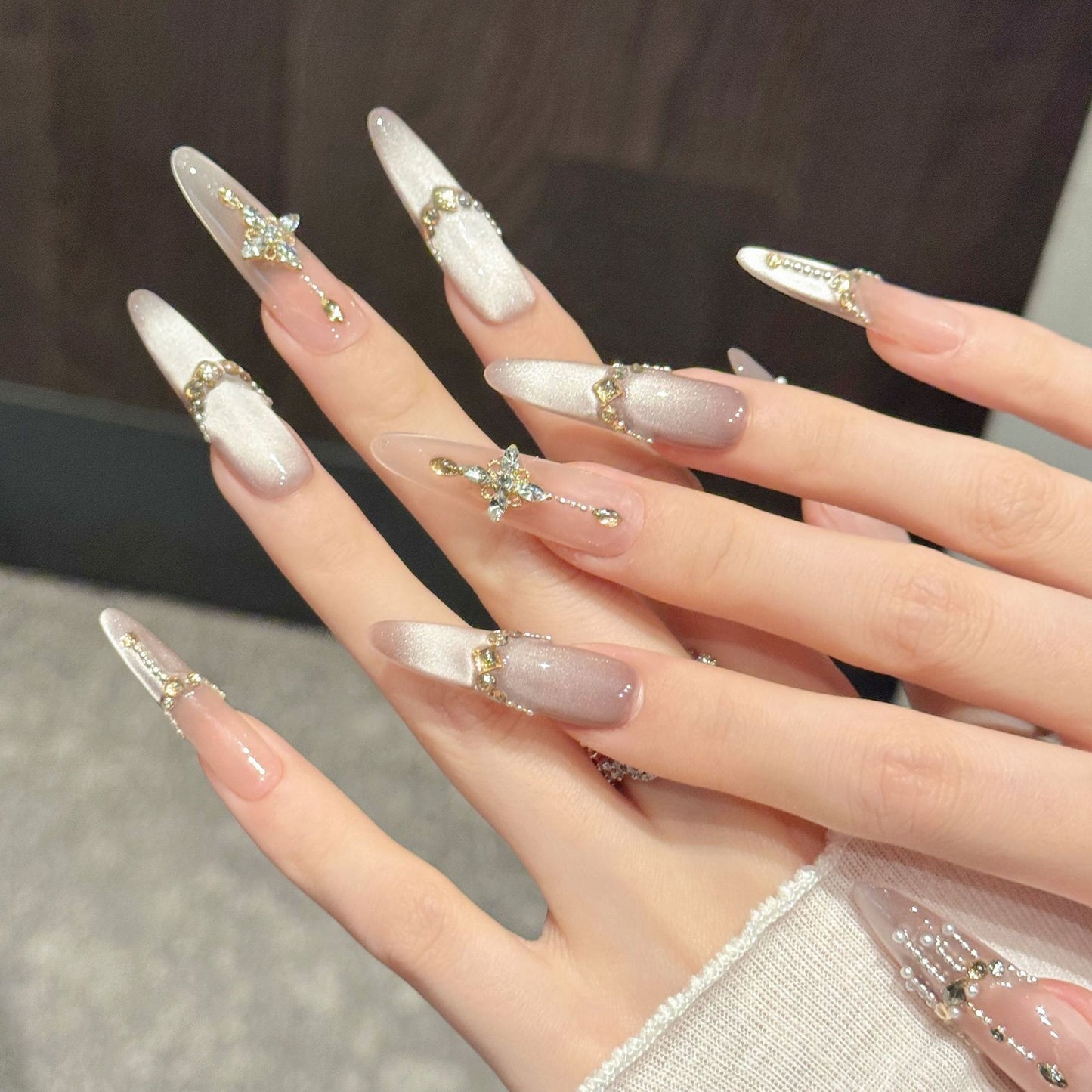 Silver Glitter Cross Long Stiletto Press-On Nails