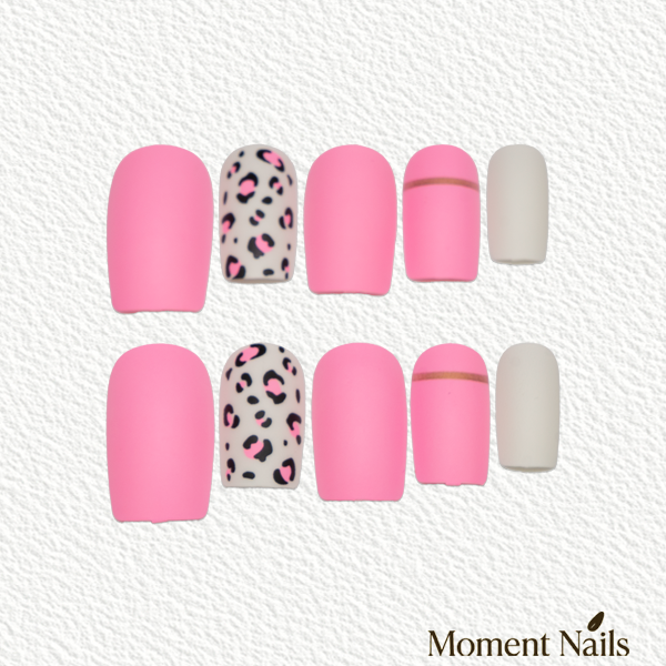 Pink Leopard Print Mix  Press-On Nails | Fun  Square Matte
