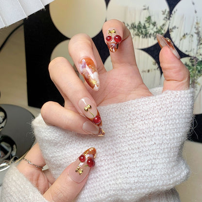 Amber Cherry Medium Almond   Press-On Nails