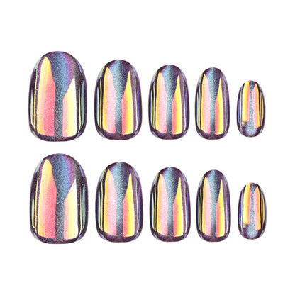 Nebula's Eye Press-On Nails | Purple Gold Chameleon Cat Eye Oval