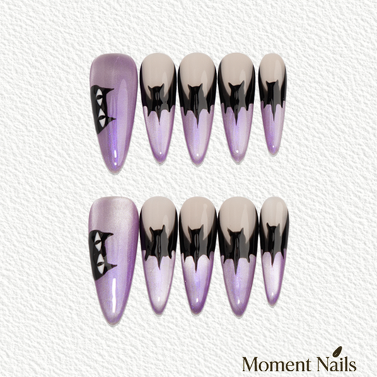 Midnight Phantom Press-On Nails | Handmade Purple Cat Eye Bat Stiletto
