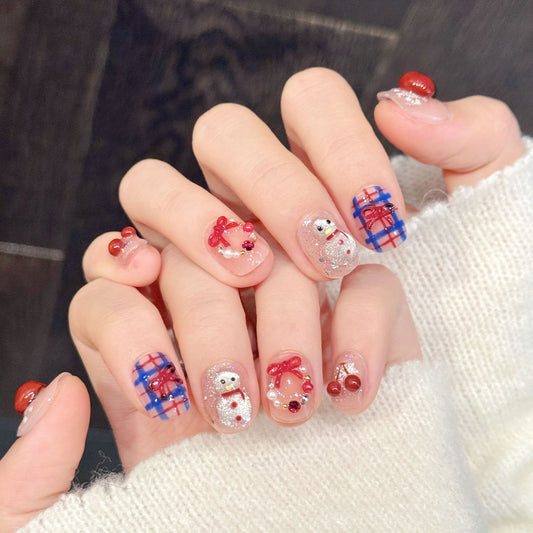 Christmas Snowman Oval Press-On Nails