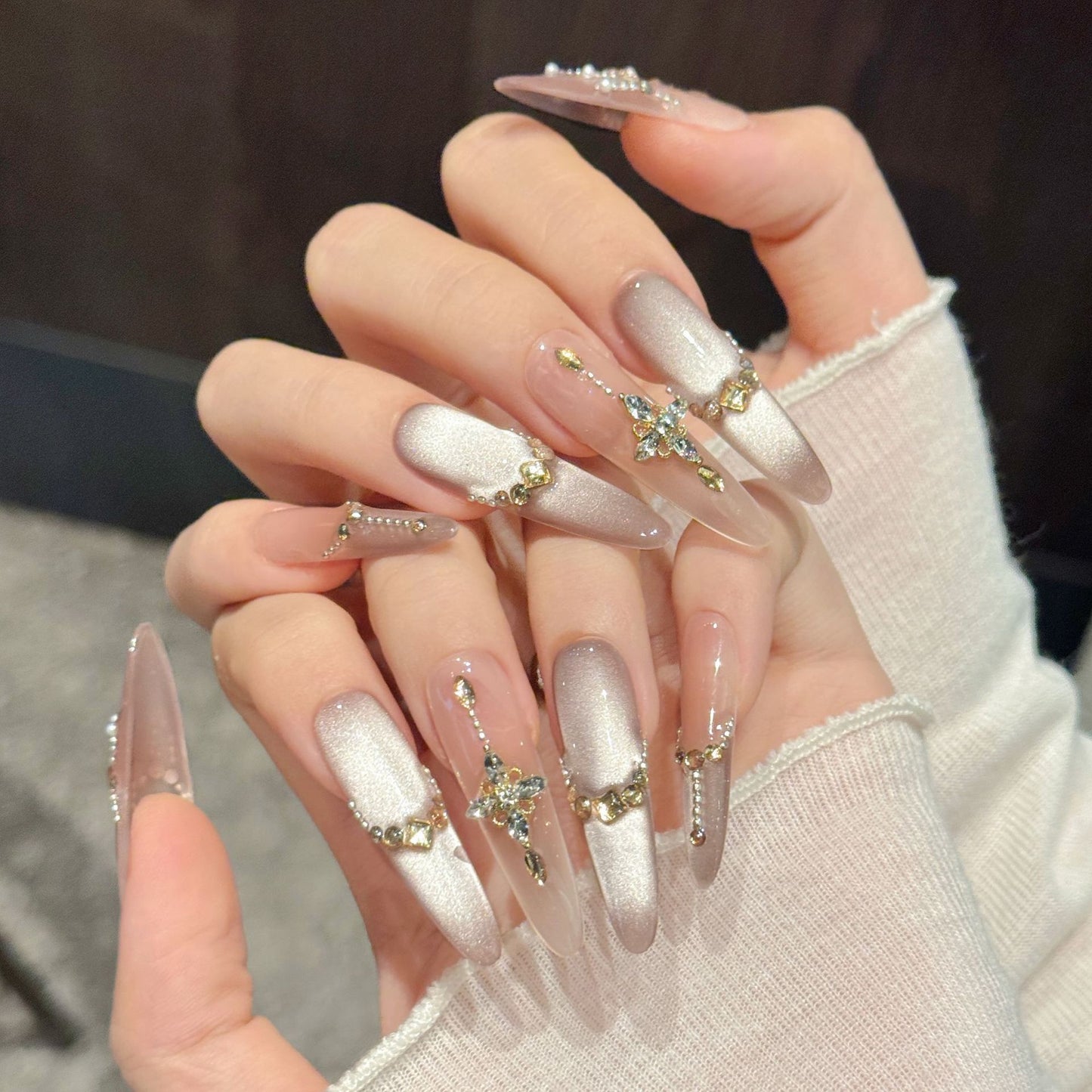 Silver Glitter Cross Long Stiletto Press-On Nails