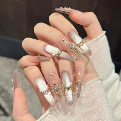 Silver Glitter Cross Long Stiletto Press-On Nails