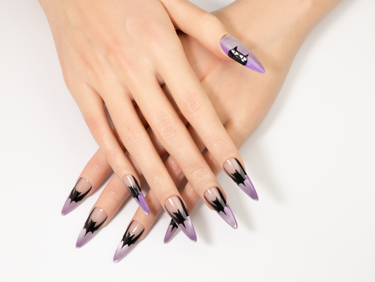 Midnight Phantom Press-On Nails | Handmade Purple Cat Eye Bat Stiletto