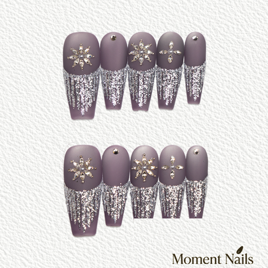 Matte Taro Purple Press-On Nails | French Handmade Long Coffin