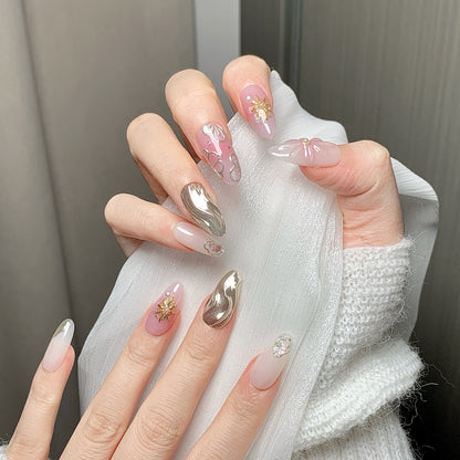 Pink-White 3D Accent  Press-On Nails