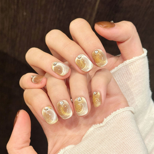 Gold-Brown Glitter Diamond  Press-On Nails