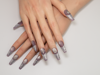 Matte Taro Purple Press-On Nails | French Handmade Long Coffin
