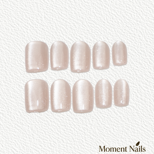Champagne Glitter Press-On Nails | Handmade Cat Eye Nude Short Square