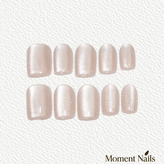 Champagne Glitter Press-On Nails | Handmade Cat Eye Nude Short Square