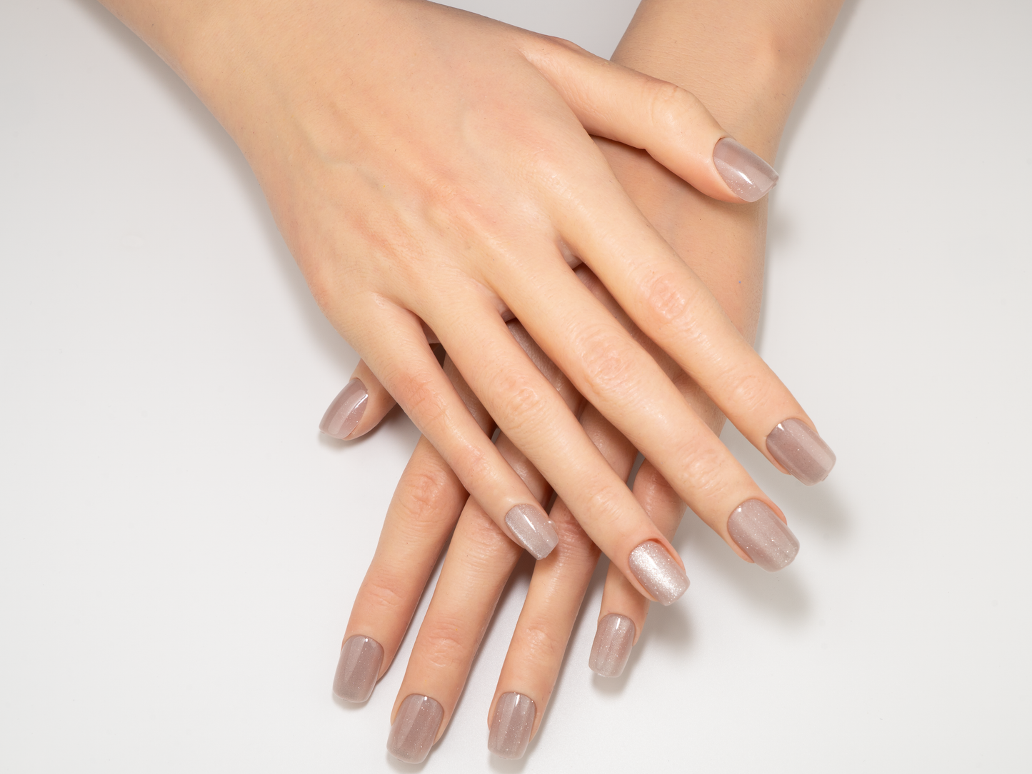 Champagne Glitter Press-On Nails | Handmade Cat Eye Nude Short Square