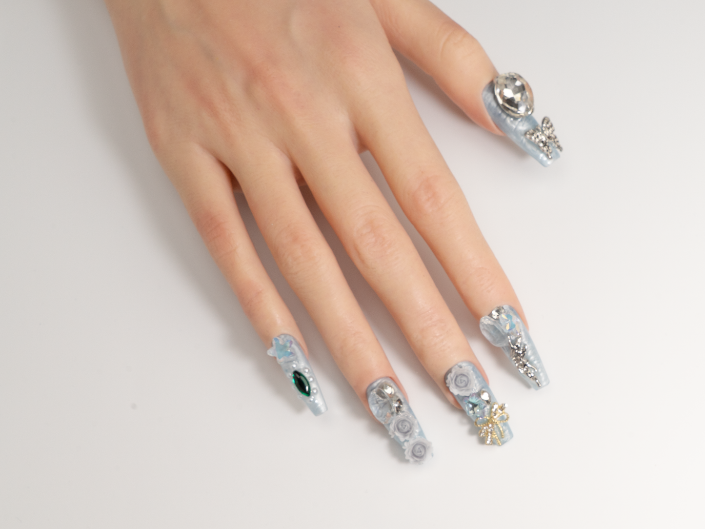 Rose Butterfly Press-On Nails | Baroque Relief Handmade Long Nails