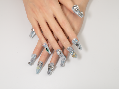 Rose Butterfly Press-On Nails | Baroque Relief Handmade Long Nails