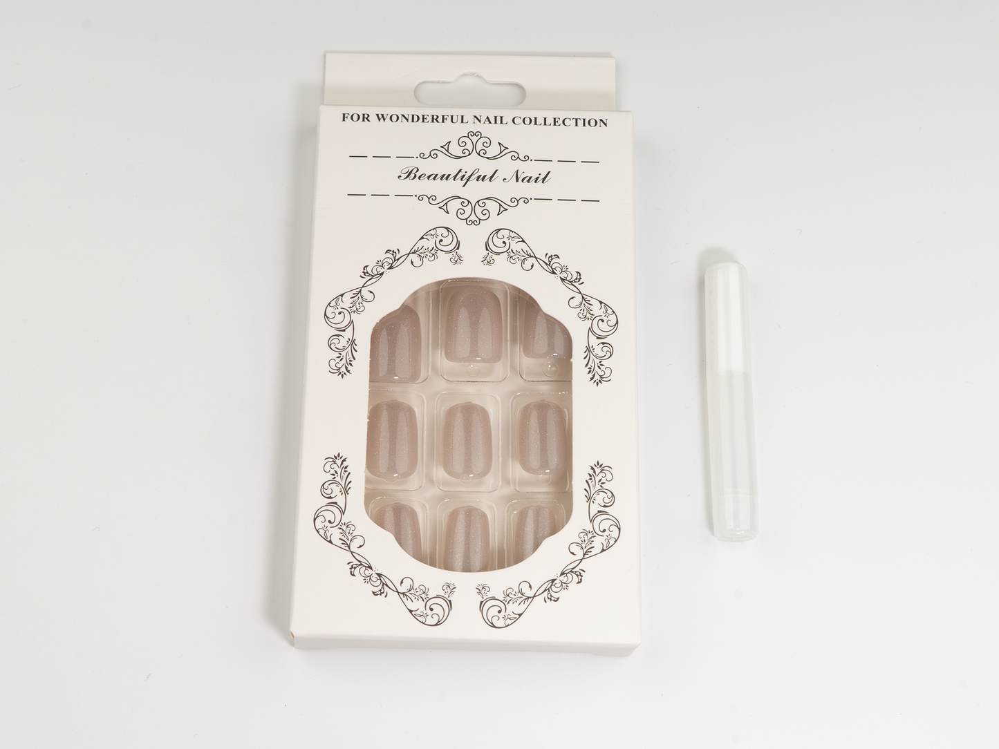 Champagne Glitter Press-On Nails | Handmade Cat Eye Nude Short Square