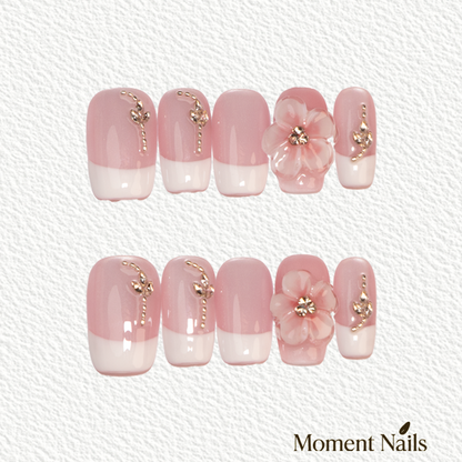 Spring Overture Press-On Nails | Handmade 3D Flower Cat Eye French