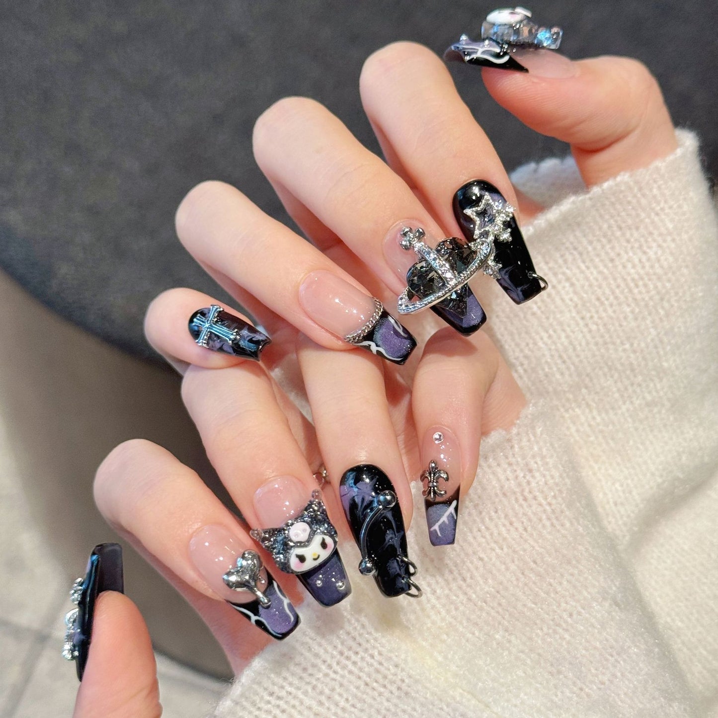 Purple Kuromi Medium Coffin Press-On Nails