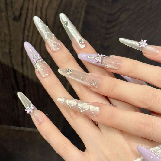 Lavender Bow Stiletto Press-On Nails