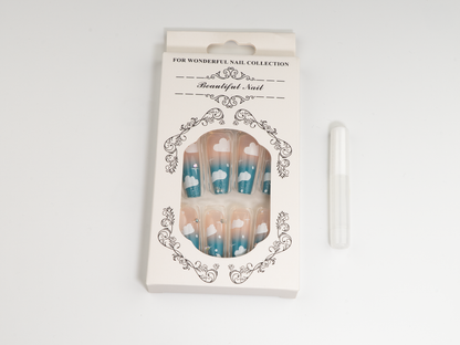 Cloudy Dreamland Press-On Nails | Blue Sky Cloud Ombre Ballerina