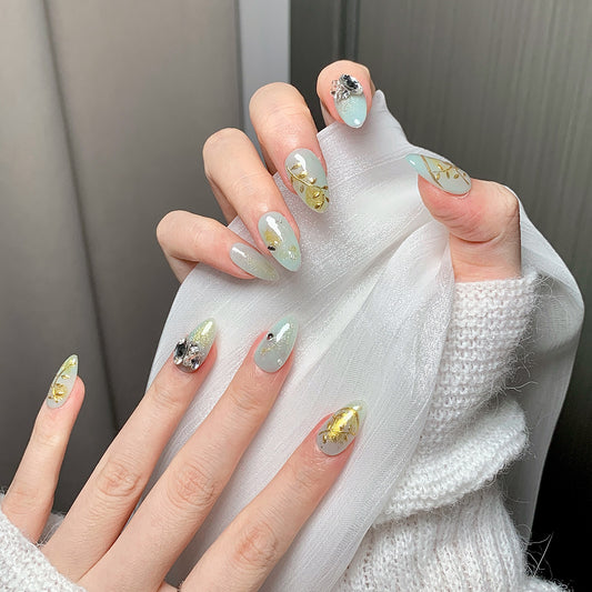 Mint Green Gold Accent Press-On Nails