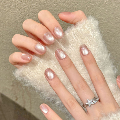 Pink Shimmer Short Square-Round Press-On Nails