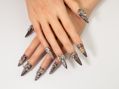 Chandelier Dreams Press-On Nails | Handmade Crystal Cat Eye Stiletto