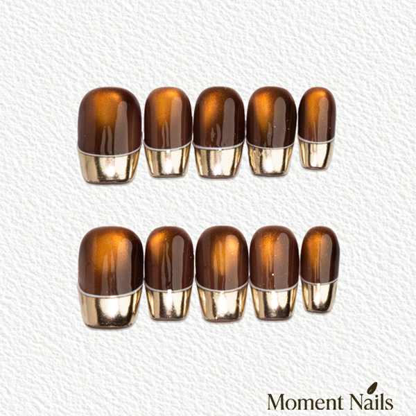 Autumn Sunlight Press-On Nails | Handmade Amber Cat Eye Square