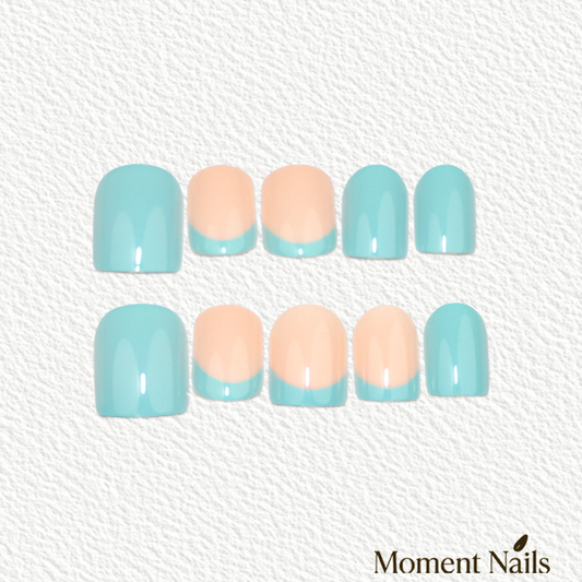 Modern Double French Press-On Nails | Mint Cuff Short Oval