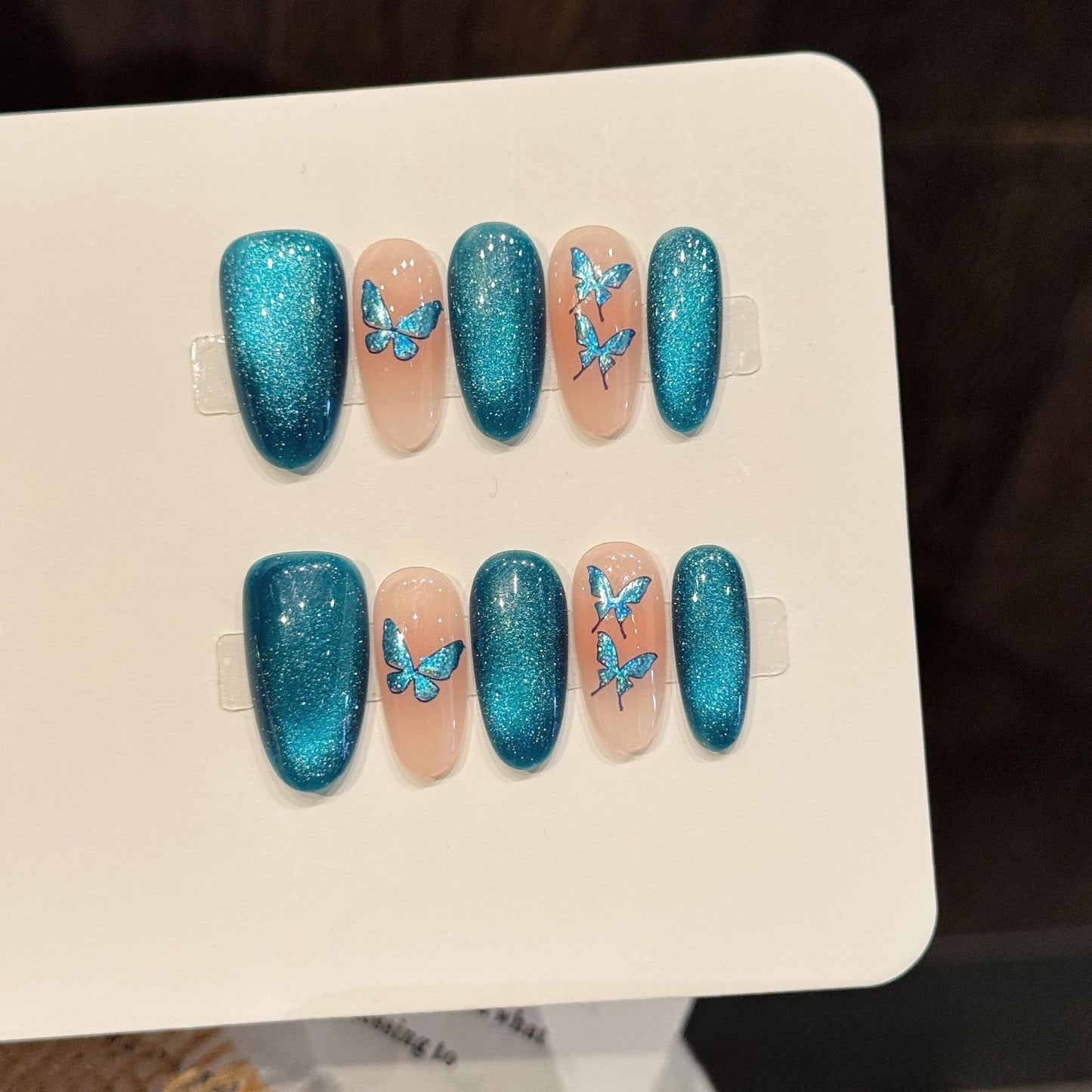 Turquoise Butterfly Oval Press-On Nails