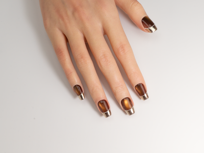 Autumn Sunlight Press-On Nails | Handmade Amber Cat Eye Square