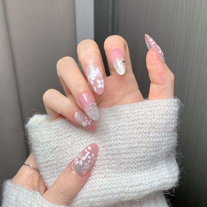 Pink Cherry Blossom Glitter  Press-On Nails