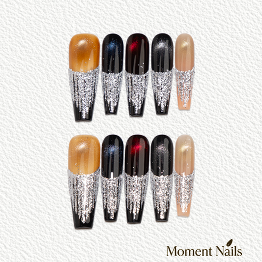 Night Crystal Cat Eye Press-Ons | Handmade Glitter Fade Conffin