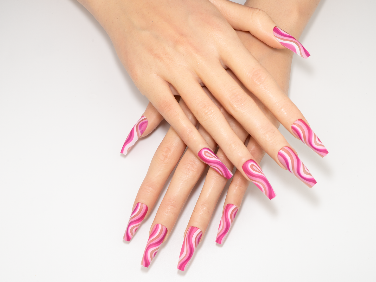 Pink Groove Press-On Nails | Modern Abstract Waves Long Ballerina