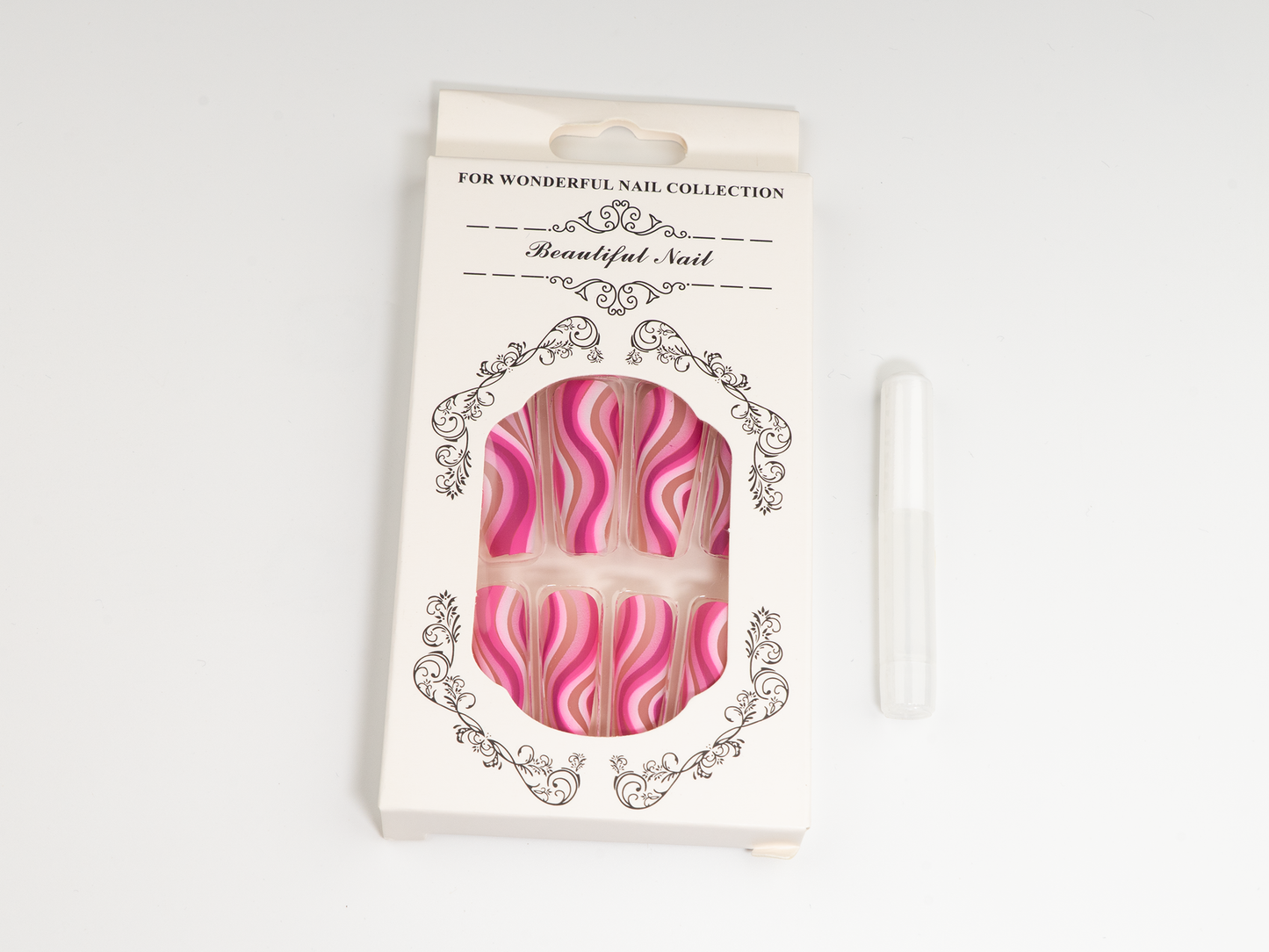 Pink Groove Press-On Nails | Modern Abstract Waves Long Ballerina