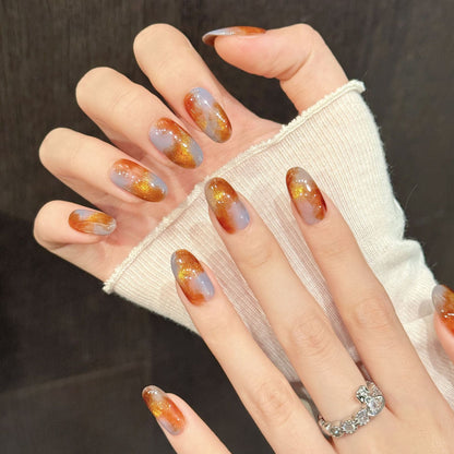 Amber Glitter Medium Oval Press-On Nails