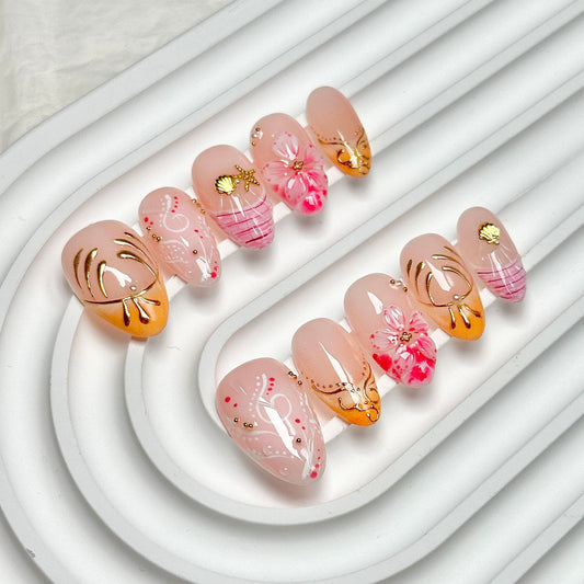 Pastel Floral Short Almond Press-On Nails