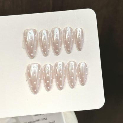 Pearl Dot Medium Almond Press-On Nails
