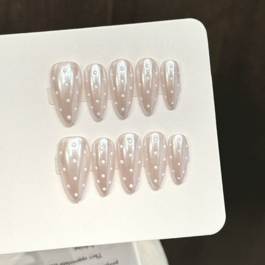 Pearl Dot Medium Almond Press-On Nails