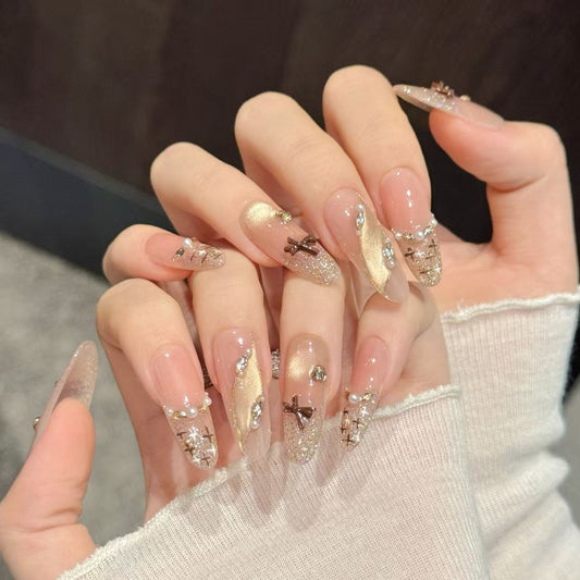 Nude Pink Gold Cross Press-On Nails