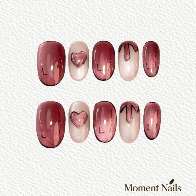 Pink Graffiti Press-On Nails | Handmade Outline Glitter Cat Eye