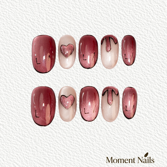 Pink Graffiti Press-On Nails | Handmade Outline Glitter Cat Eye