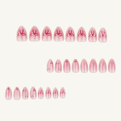 Kawaii Red Knot Nails  Press-Ons | Blush Shimmer Stiletto