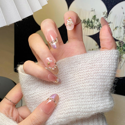 Peach-Orange Christmas Oval Press-On Nails