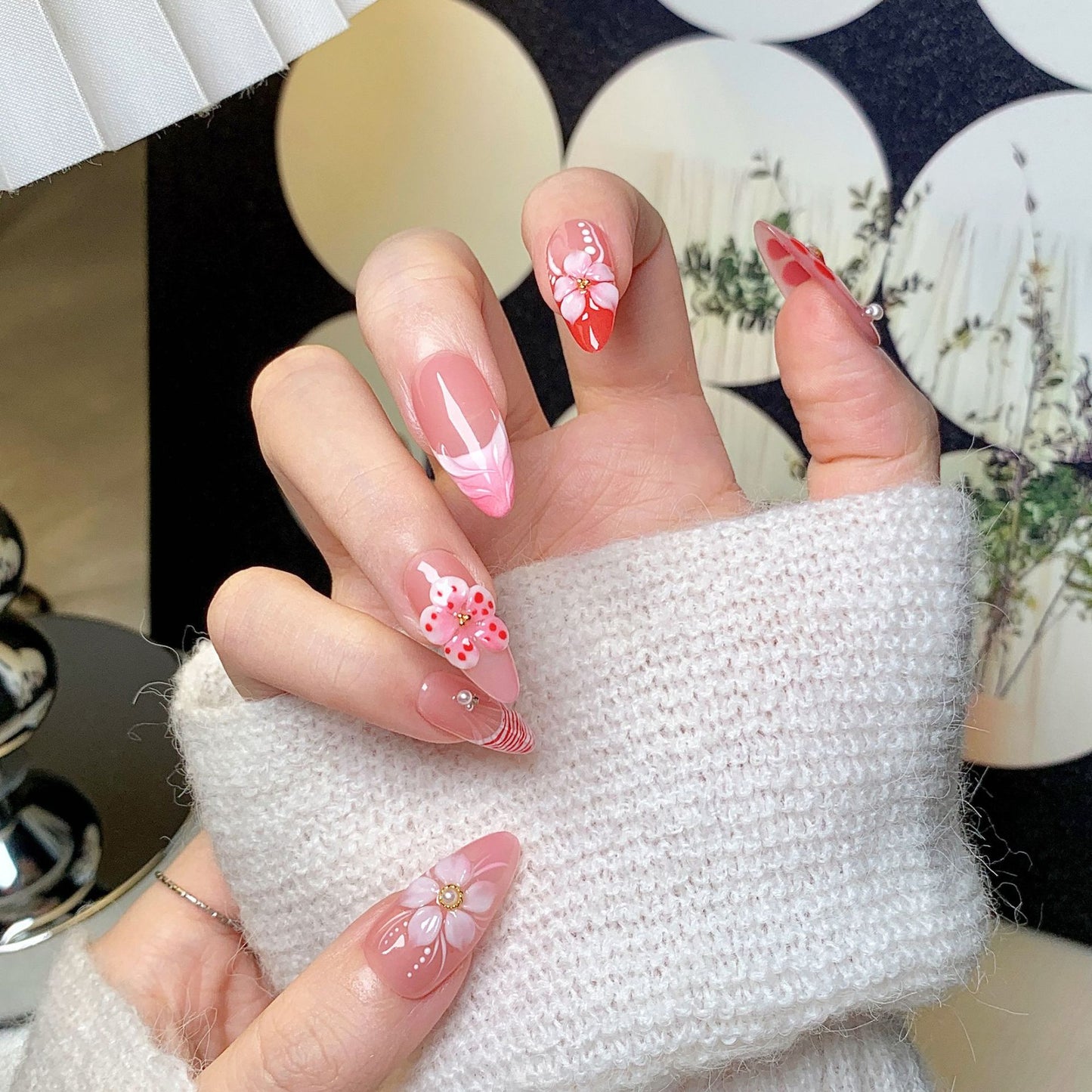 Pink Cherry Almond Short Press-On Nails