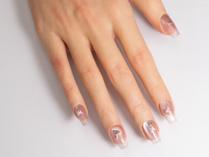 Fairy Heart Press On Nails | Pink Cat Eye Handmade