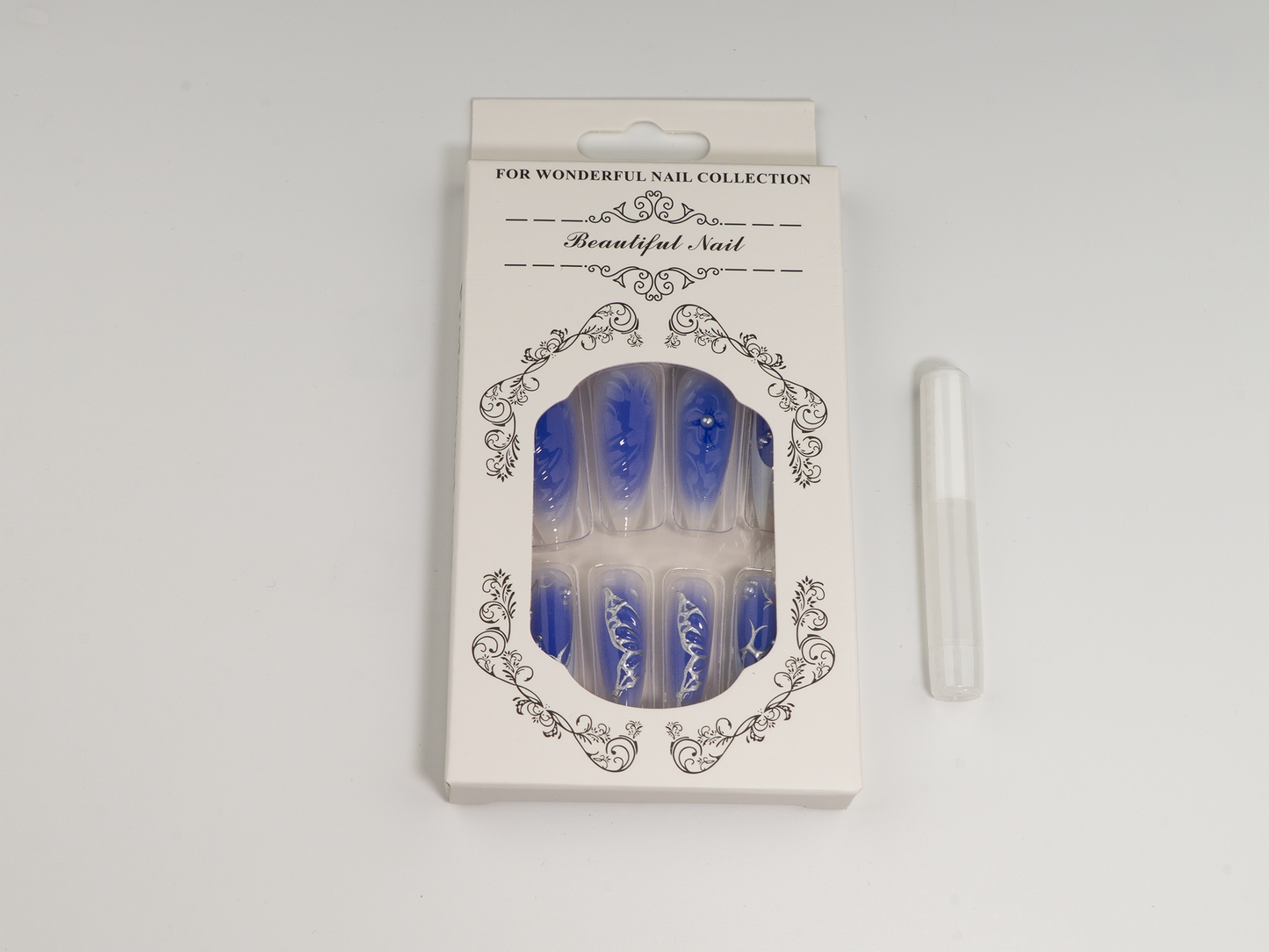 Liquid Wings Press-On Nails | 3D Chrome Blue White French Stiletto