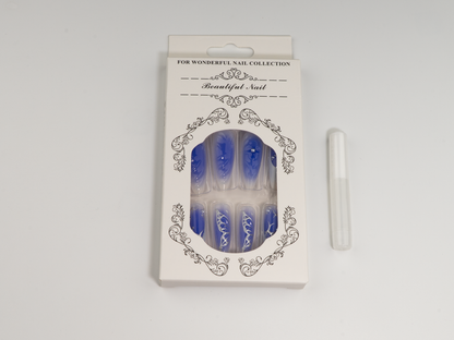 Liquid Wings Press-On Nails | 3D Chrome Blue White French Stiletto