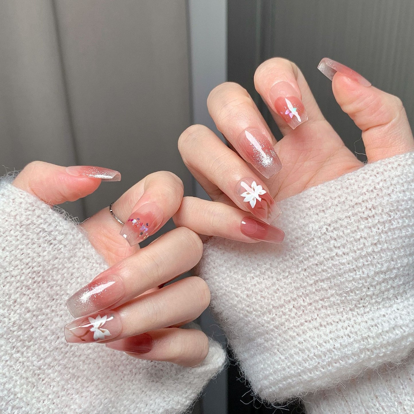 Pink Gradient Floral  Press-On Nails